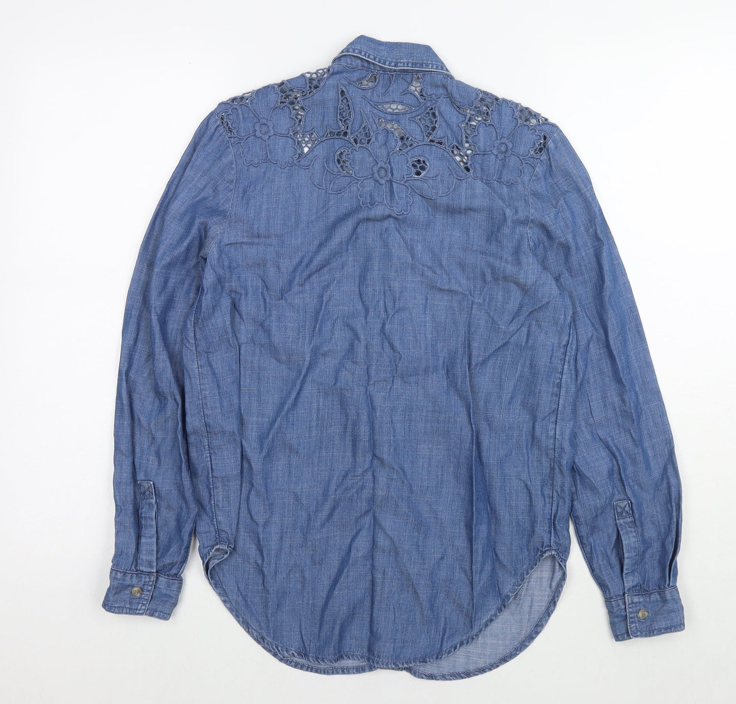 NEXT Womens Blue Lyocell Basic Button-Up Size 6 Collared