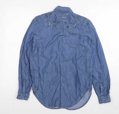 Next Womens Blue Lyocell Basic Button-Up Size 6 Collared