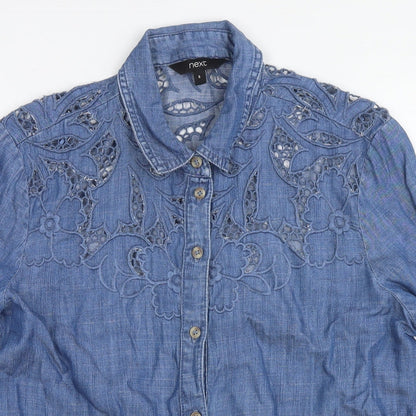 Next Womens Blue Lyocell Basic Button-Up Size 6 Collared