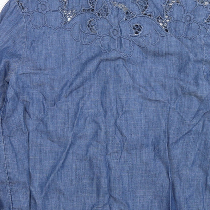 Next Womens Blue Lyocell Basic Button-Up Size 6 Collared
