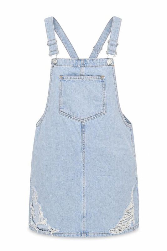 Denim & Co. Womens Blue Cotton Pinafore/Dungaree Dress Size 10 Square Neck Button - Distressed