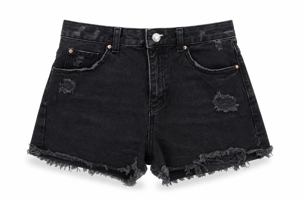 Denim & Co. Womens Black Cotton Cut-Off Shorts Size 12 L3 in Regular Zip