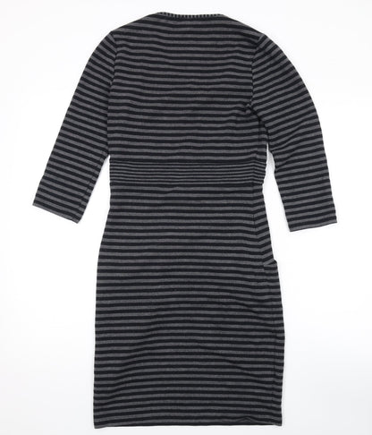Back view of Kaliko women’s grey striped polyester a-line, size UK 8, round neck pullover