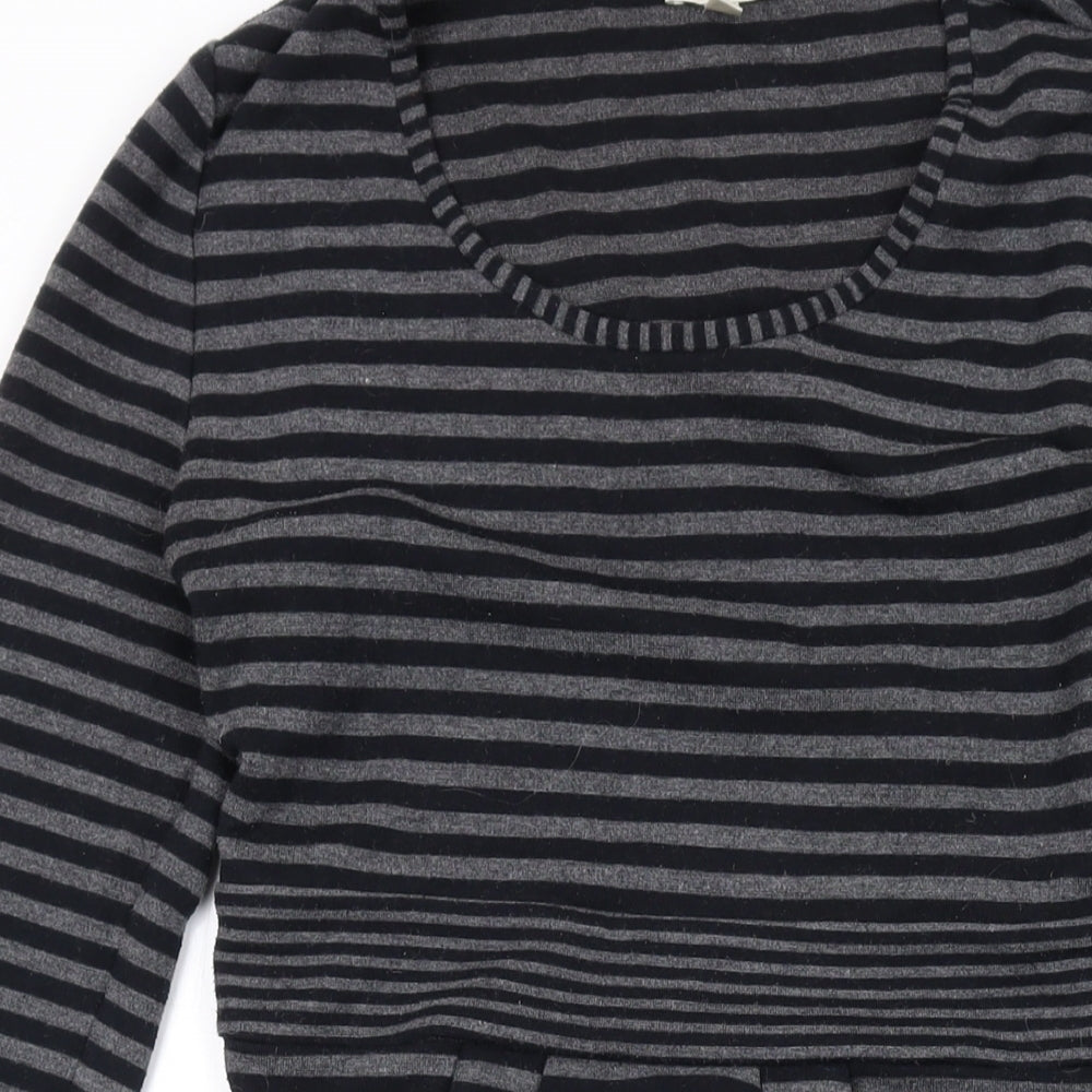Kaliko Womens Grey Striped Polyester A-Line Size 8 Round Neck Pullover
