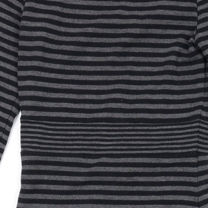 Brand and care label for Kaliko women’s grey striped polyester a-line, size UK 8, round neck pullover