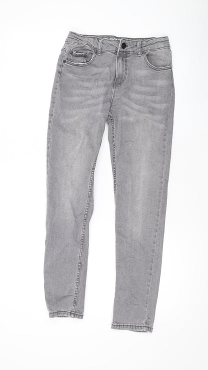 Additional front view of Denim & Co. girls’ grey cotton skinny jeans, size 11-12, years, 26-inch leg regular zip