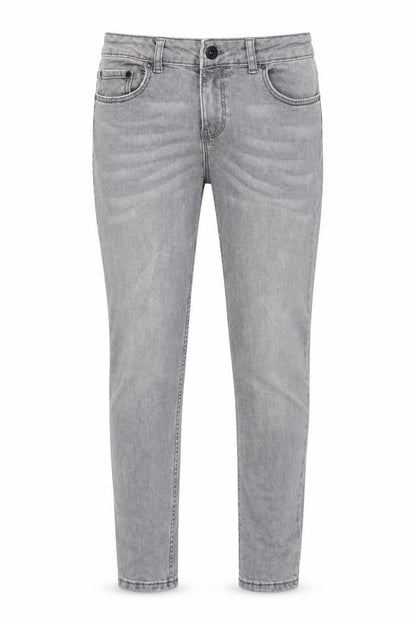 Front view of Denim & Co. girls’ grey cotton skinny jeans, size 11-12, years, 26-inch leg regular zip