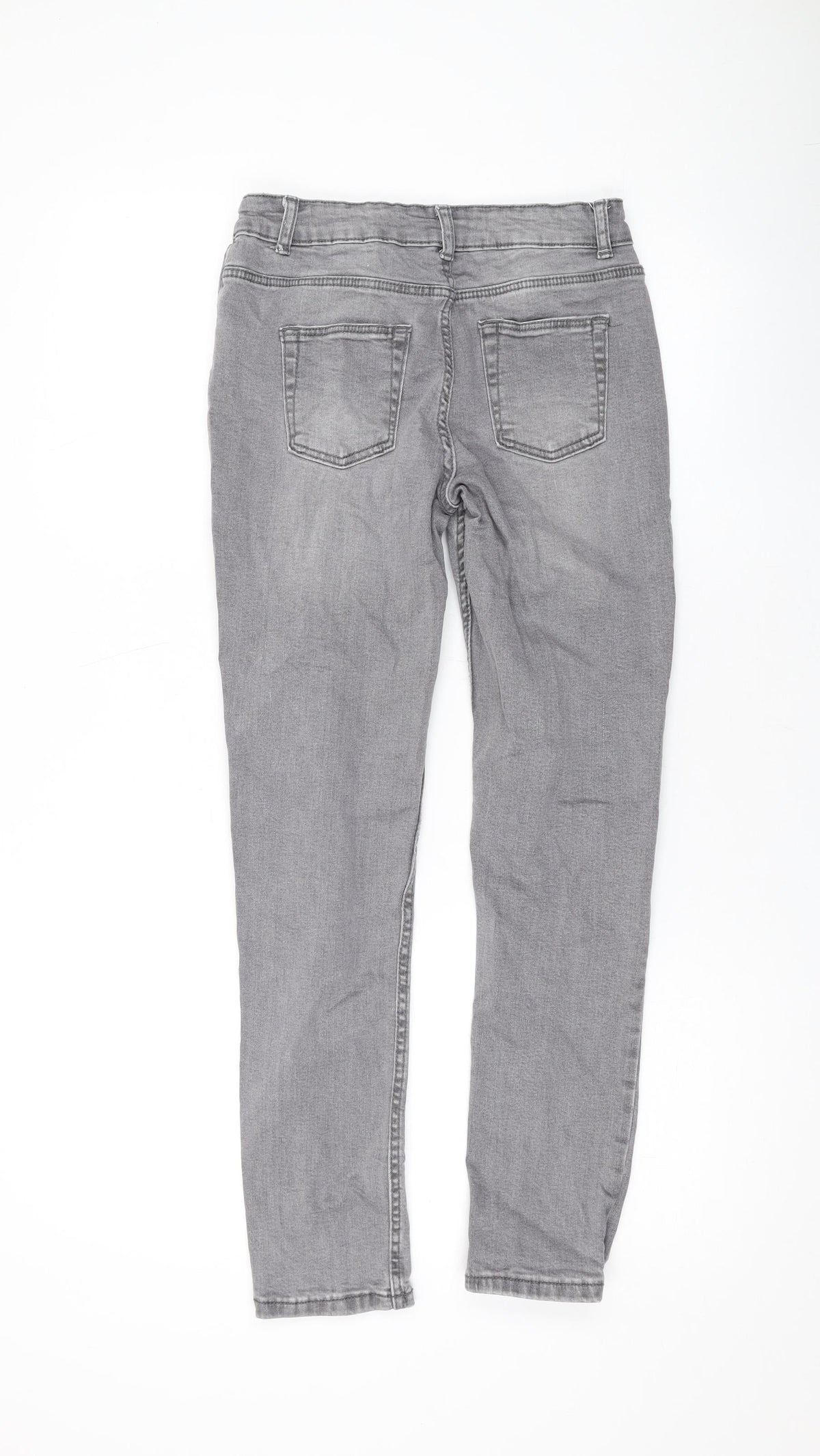 Back view of Denim & Co. girls’ grey cotton skinny jeans, size 11-12, years, 26-inch leg regular zip