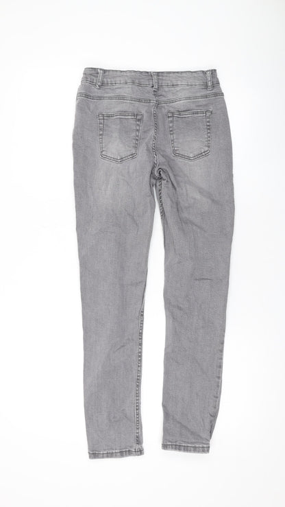 Back view of Denim & Co. girls’ grey cotton skinny jeans, size 11-12, years, 26-inch leg regular zip