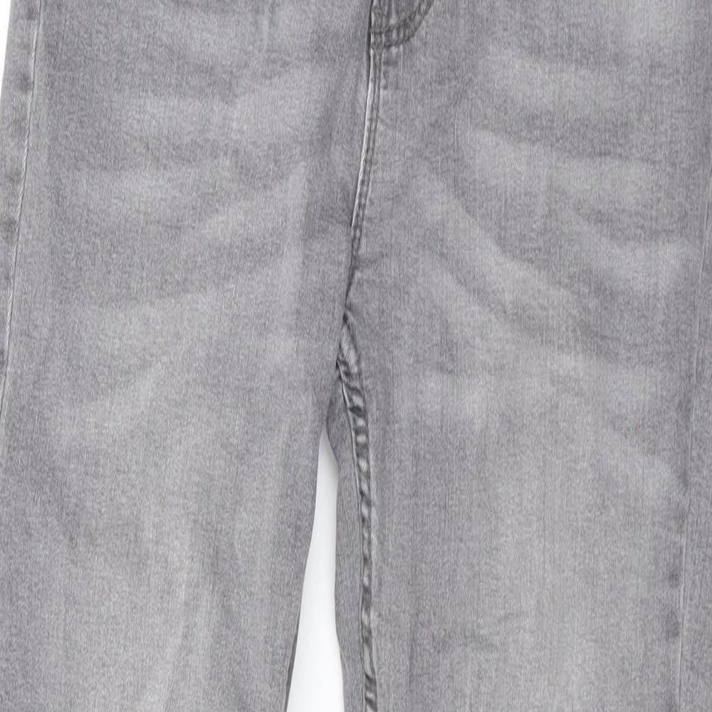 Close-up detail of Denim & Co. girls’ grey cotton skinny jeans, size 11-12, years, 26-inch leg regular zip