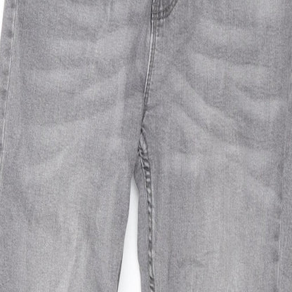 Close-up detail of Denim & Co. girls’ grey cotton skinny jeans, size 11-12, years, 26-inch leg regular zip