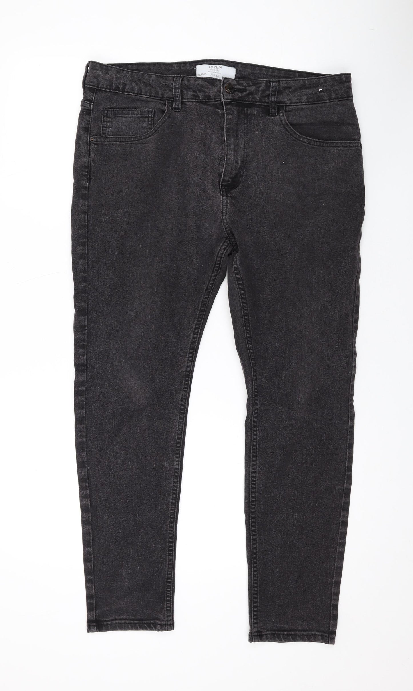 Bershka Womens Black Cotton Skinny Jeans Size 44 in L26 in Regular Zip