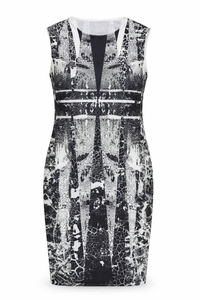 ASOS Womens Grey Geometric Polyester Pencil Dress Size 12 Round Neck Pullover