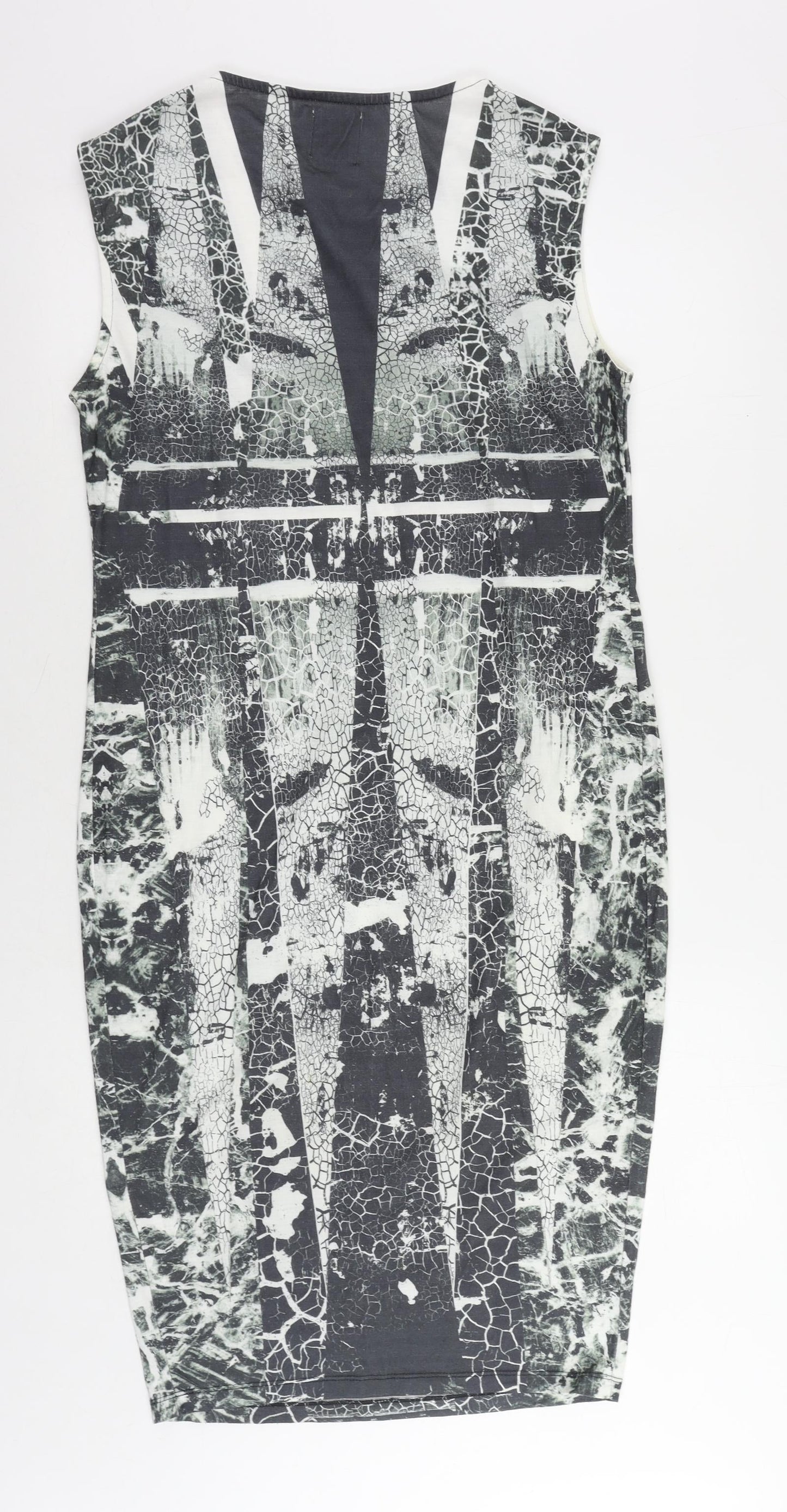 ASOS Womens Grey Geometric Polyester Pencil Dress Size 12 Round Neck Pullover