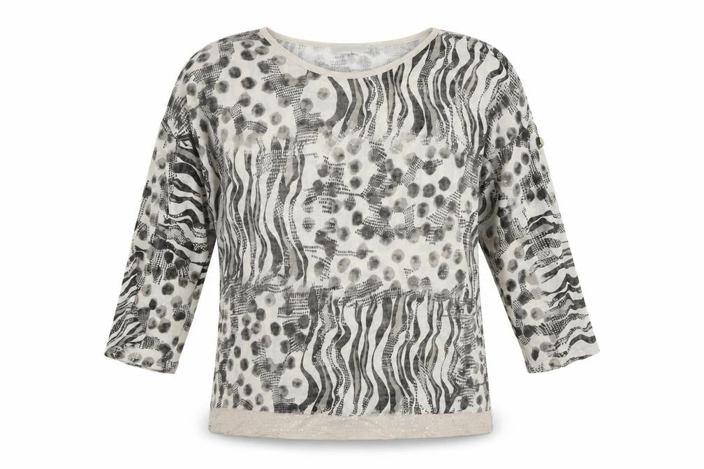 Apricot Womens Grey Geometric Polyester Basic Blouse Size M Boat Neck - Size M-L