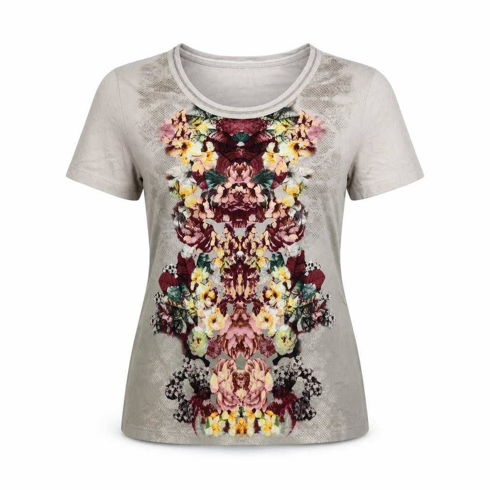 Gerry Weber Womens Grey Floral Polyester Basic T-Shirt Size 10 Round Neck