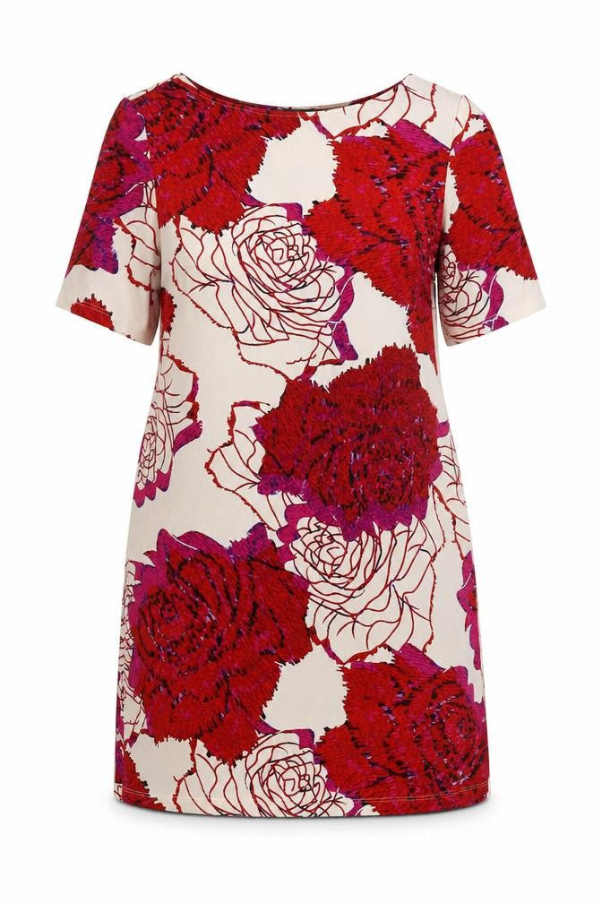 Marks & Spencer Womens Red Floral Polyester Shift Size 14 Boat Neck Pullover