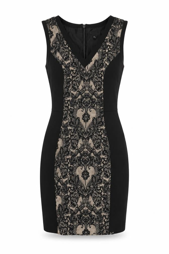 Warehouse Womens Black Paisley Cotton Mini Size 8 V-Neck Zip