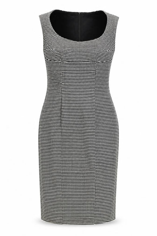 Marks & Spencer Womens Black Check Polyester Pencil Dress Size 12 Boat Neck Zip