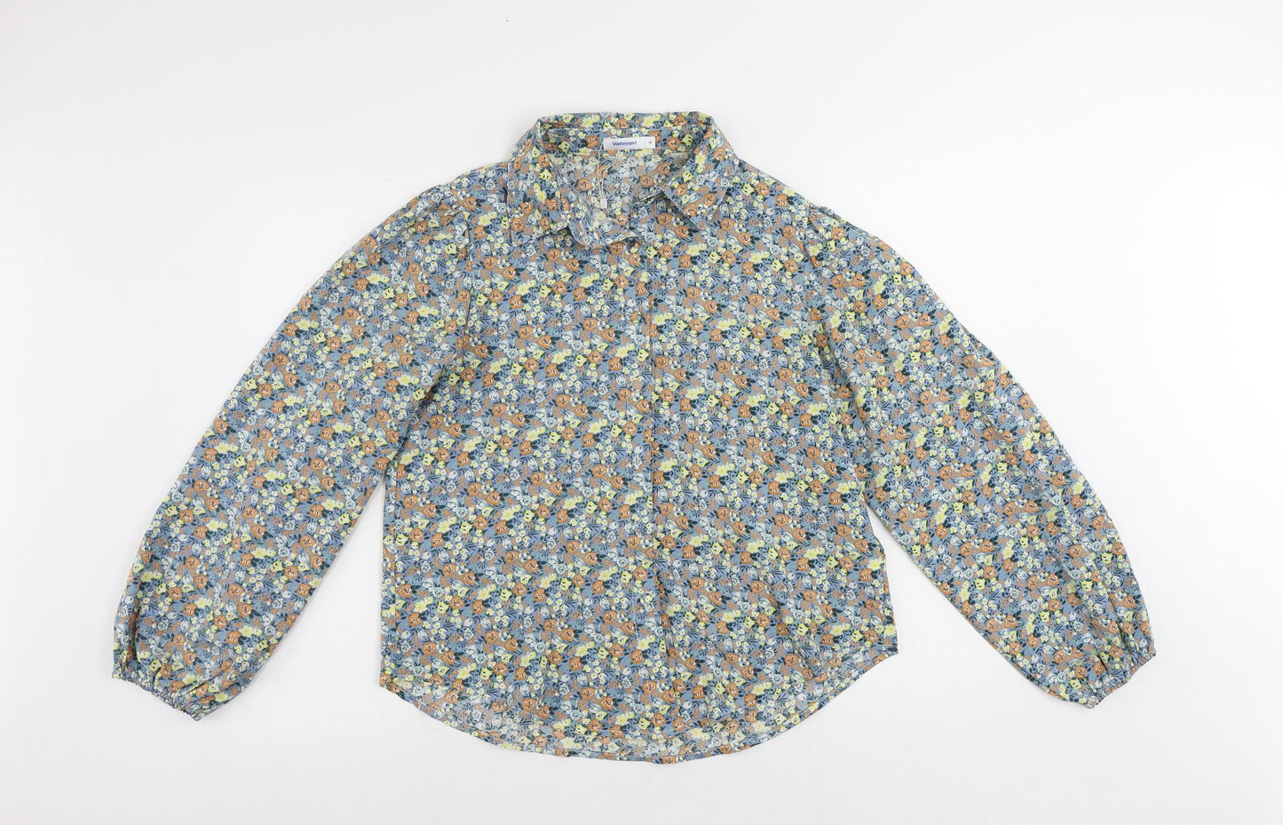 ValleyGirl Womens Blue Floral Polyester Basic Button-Up Size 10 Collared