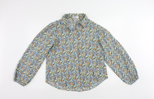 ValleyGirl Womens Blue Floral Polyester Basic Button-Up Size 10 Collared