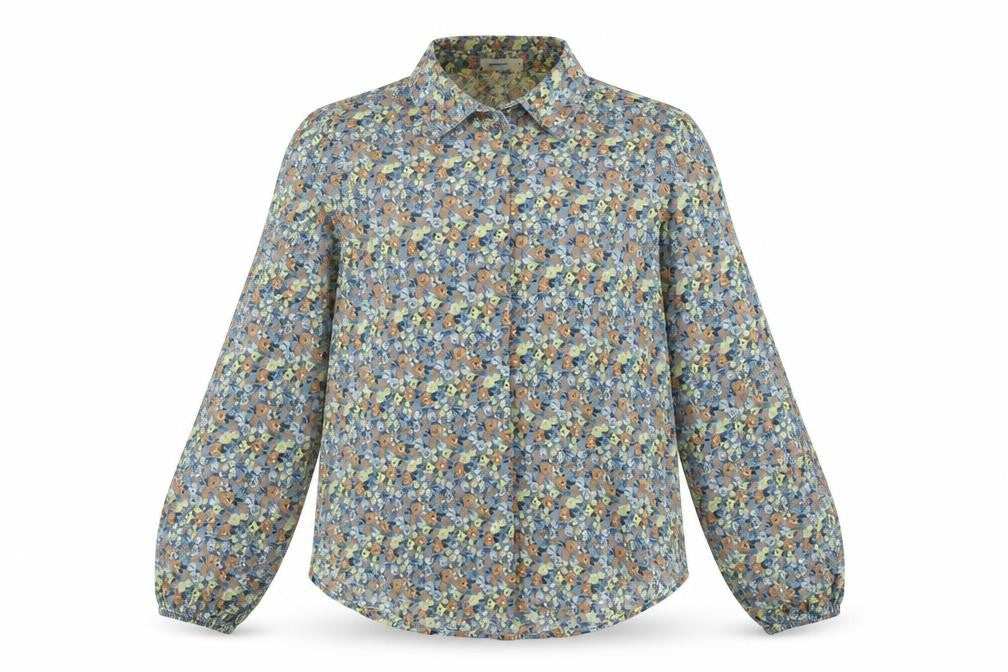 ValleyGirl Womens Blue Floral Polyester Basic Button-Up Size 10 Collared