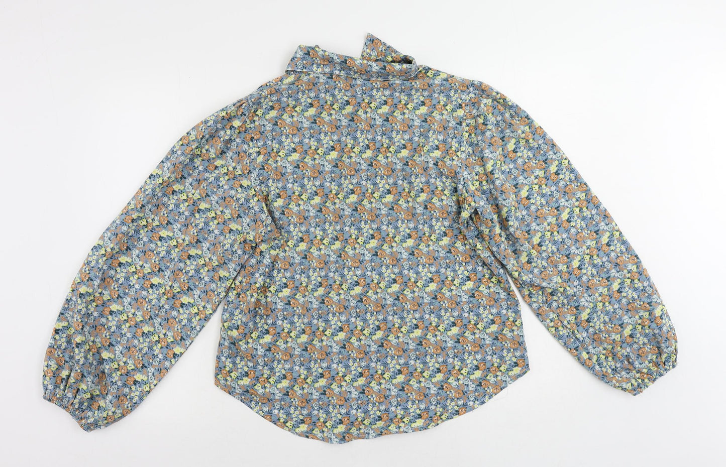 ValleyGirl Womens Blue Floral Polyester Basic Button-Up Size 10 Collared