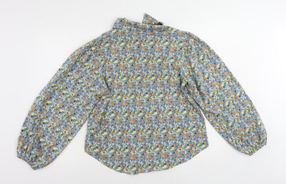 ValleyGirl Womens Blue Floral Polyester Basic Button-Up Size 10 Collared