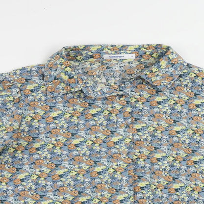 ValleyGirl Womens Blue Floral Polyester Basic Button-Up Size 10 Collared