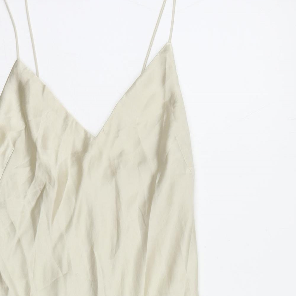 Zara Womens Beige Polyester Slip Dress Size S V-Neck Zip