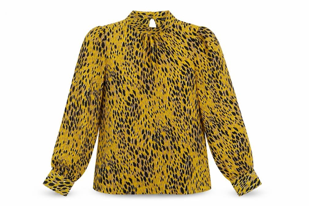 Blue chameleon Womens Yellow Animal Print Polyester Basic Blouse Size 14 Mock Neck
