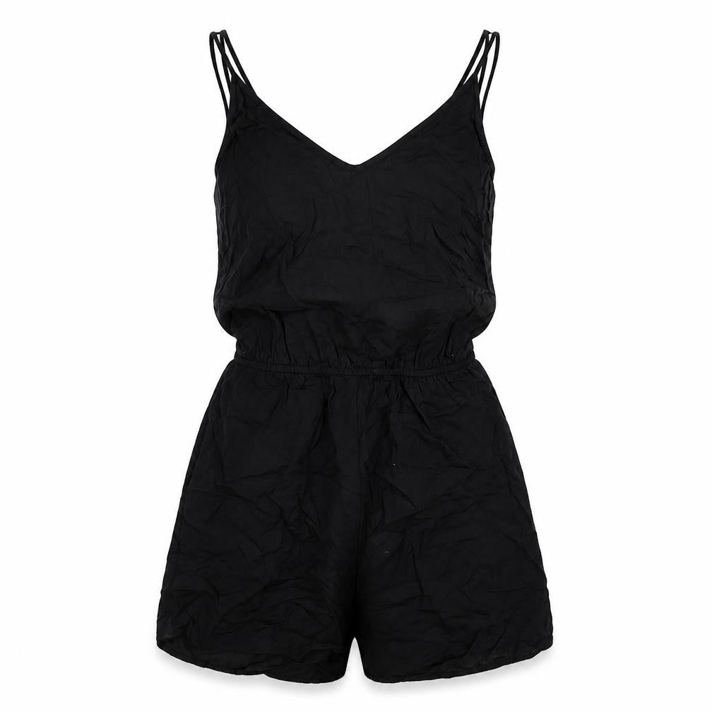 H&M Womens Black Viscose Playsuit One-Piece Size 6 Pullover - Elastic Waist