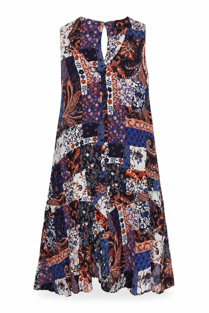 Marks & Spencer Womens Blue Paisley Viscose A-Line Size 14 V-Neck Pullover