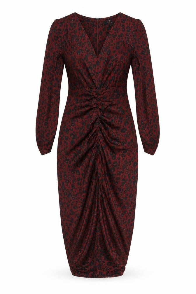 NEXT Womens Red Animal Print Polyester Sheath Size 6 V-Neck Zip - Ruched