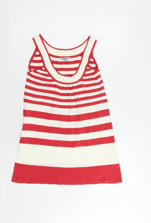 Zingara Womens Red Striped Viscose Basic Tank Size 10 Scoop Neck