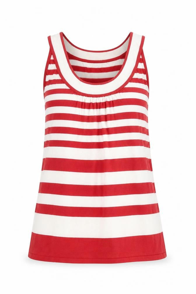 Zingara Womens Red Striped Viscose Basic Tank Size 10 Scoop Neck