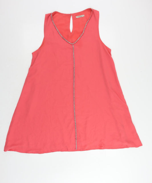 Darling Womens Pink Polyester Trapeze & Swing Size L V-Neck Button - Embellished