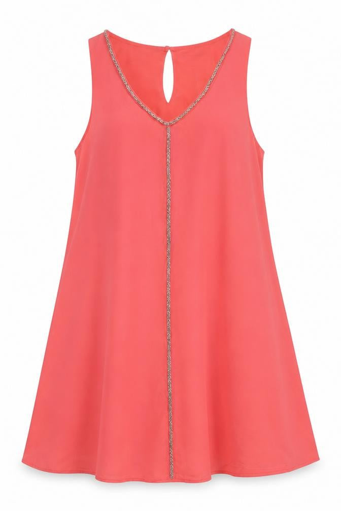 Darling Womens Pink Polyester Trapeze & Swing Size L V-Neck Button - Embellished