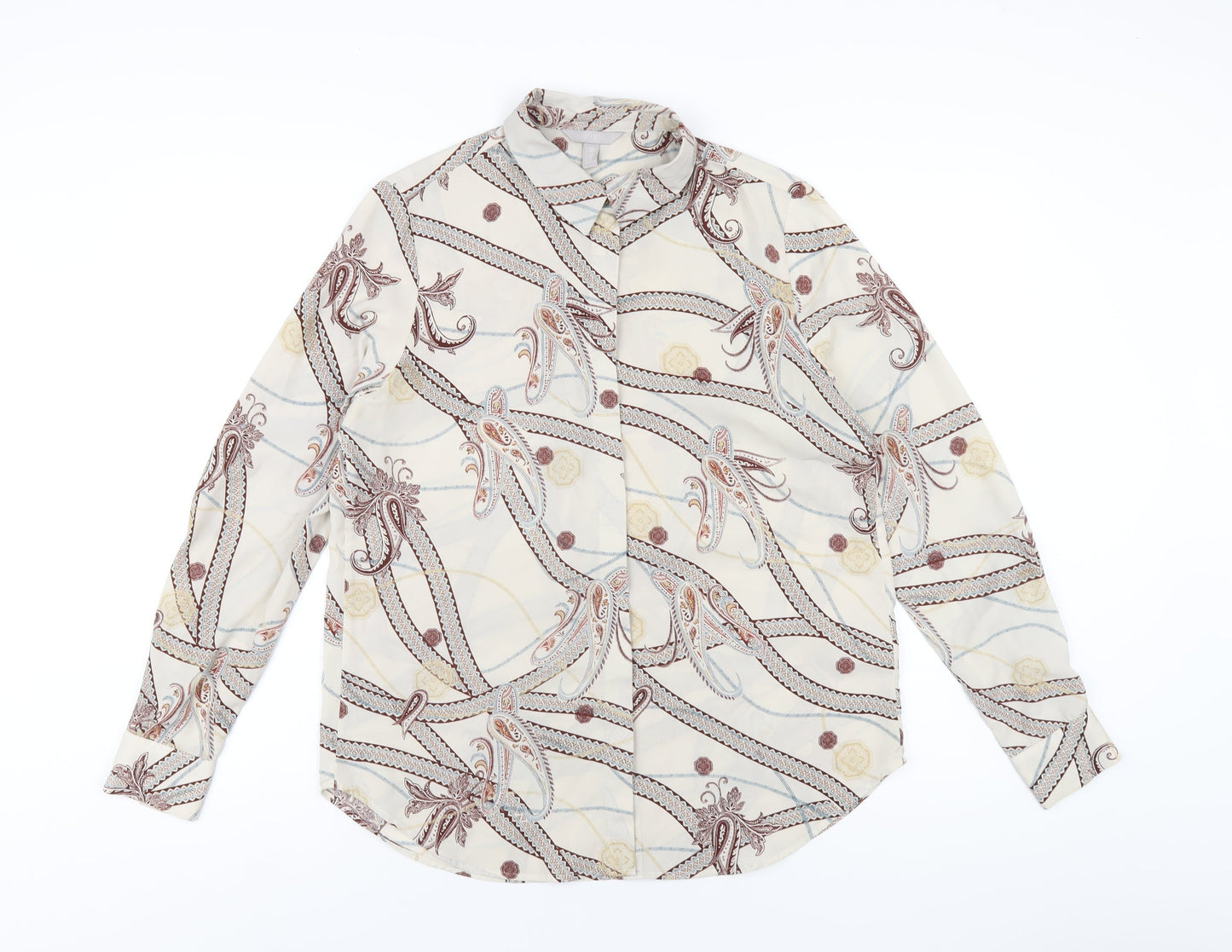 H&M Womens Multicoloured Geometric Polyester Basic Button-Up Size 8 Collared