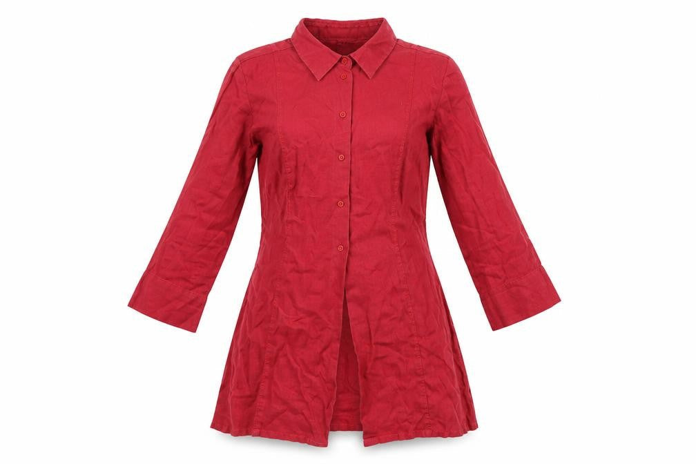 Mexx Womens Red Linen Basic Button-Up Size 10 Collared