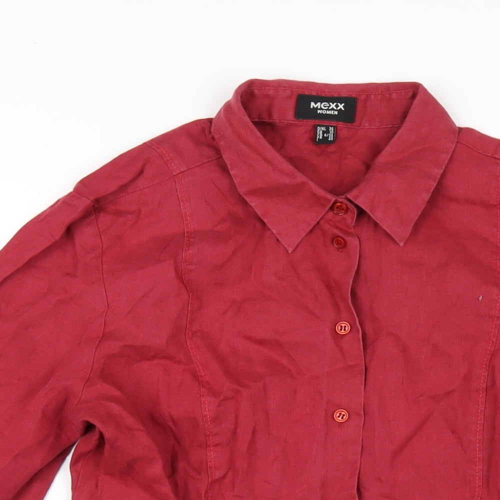 Mexx Womens Red Linen Basic Button-Up Size 10 Collared