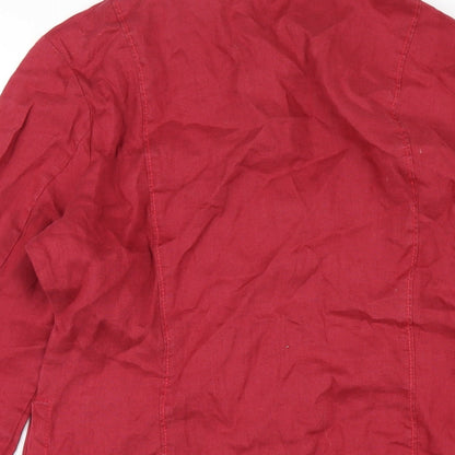 Brand and care label for Mexx women’s red linen basic button-up, size UK 10, collared