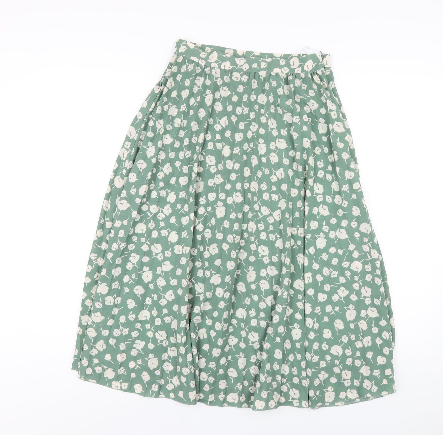 Gini London Womens Green Floral Polyester Pleated Skirt Size 8 Zip