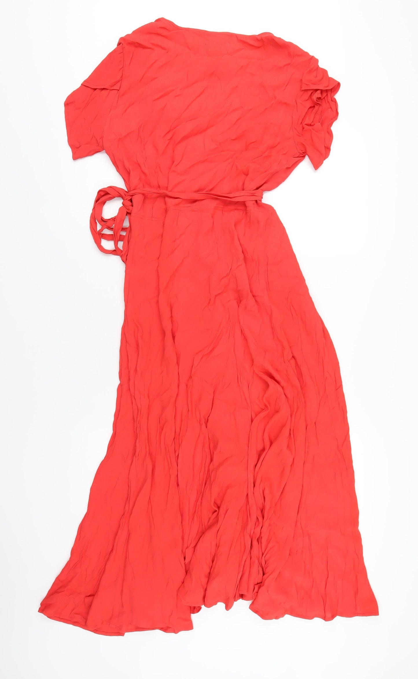 Jovonna Womens Red Polyester Wrap Dress Size 14 V-Neck Tie