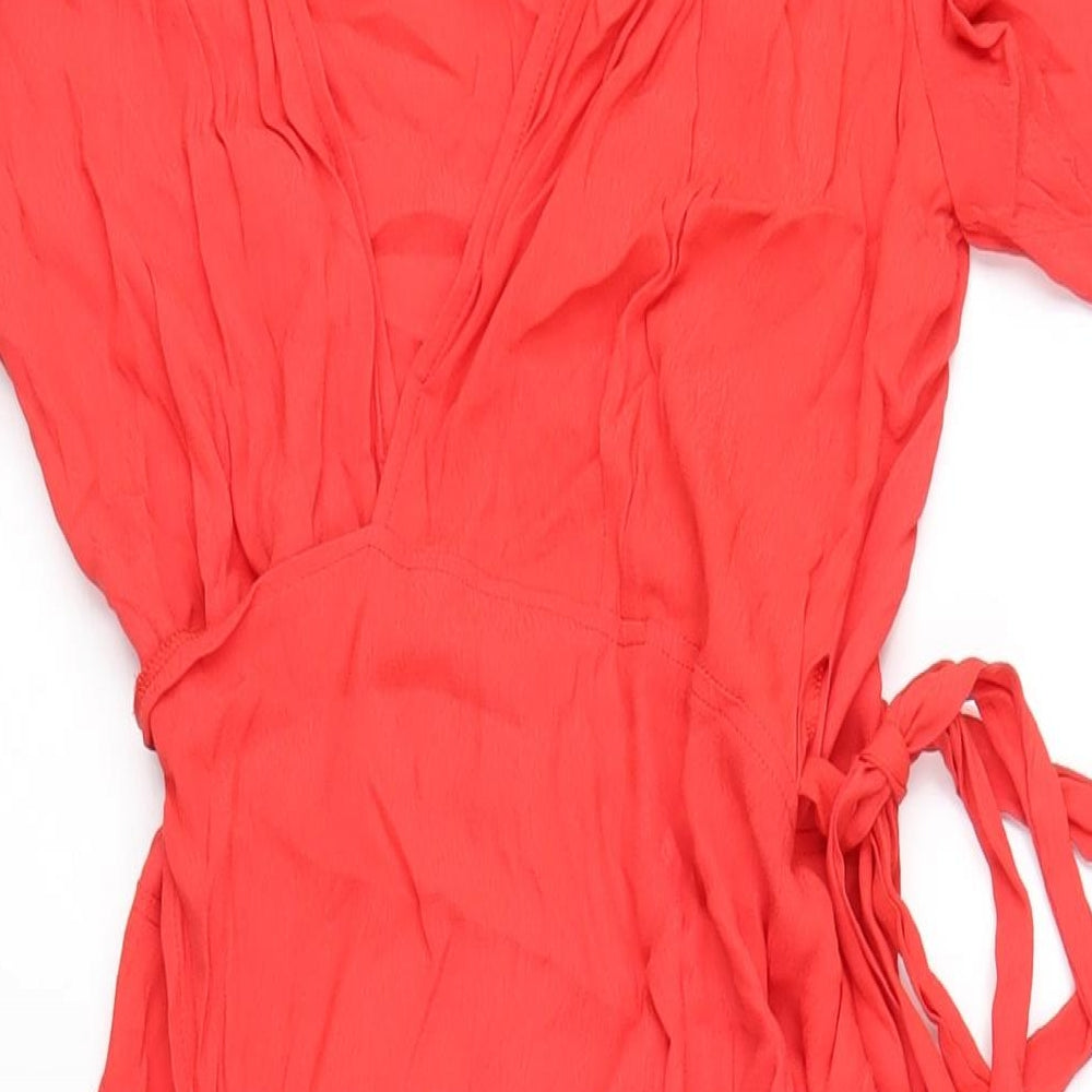 Jovonna Womens Red Polyester Wrap Dress Size 14 V-Neck Tie