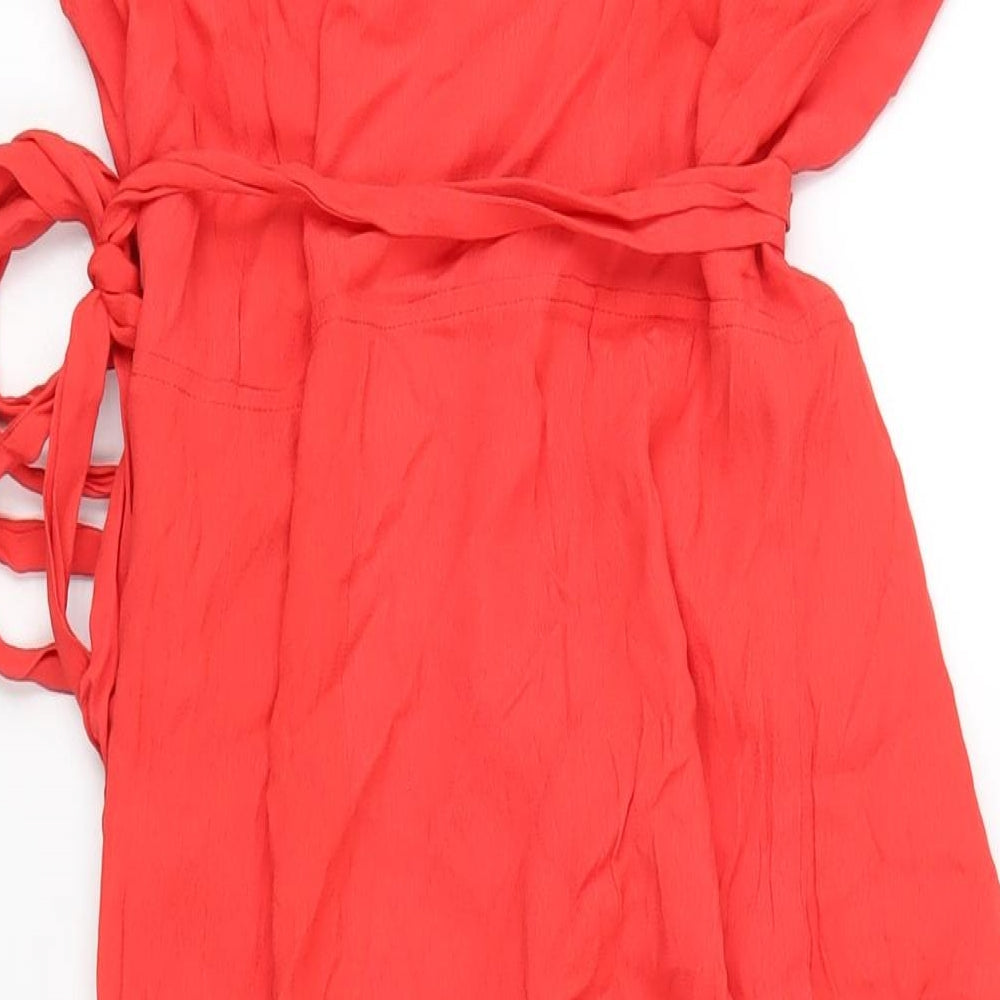 Jovonna Womens Red Polyester Wrap Dress Size 14 V-Neck Tie