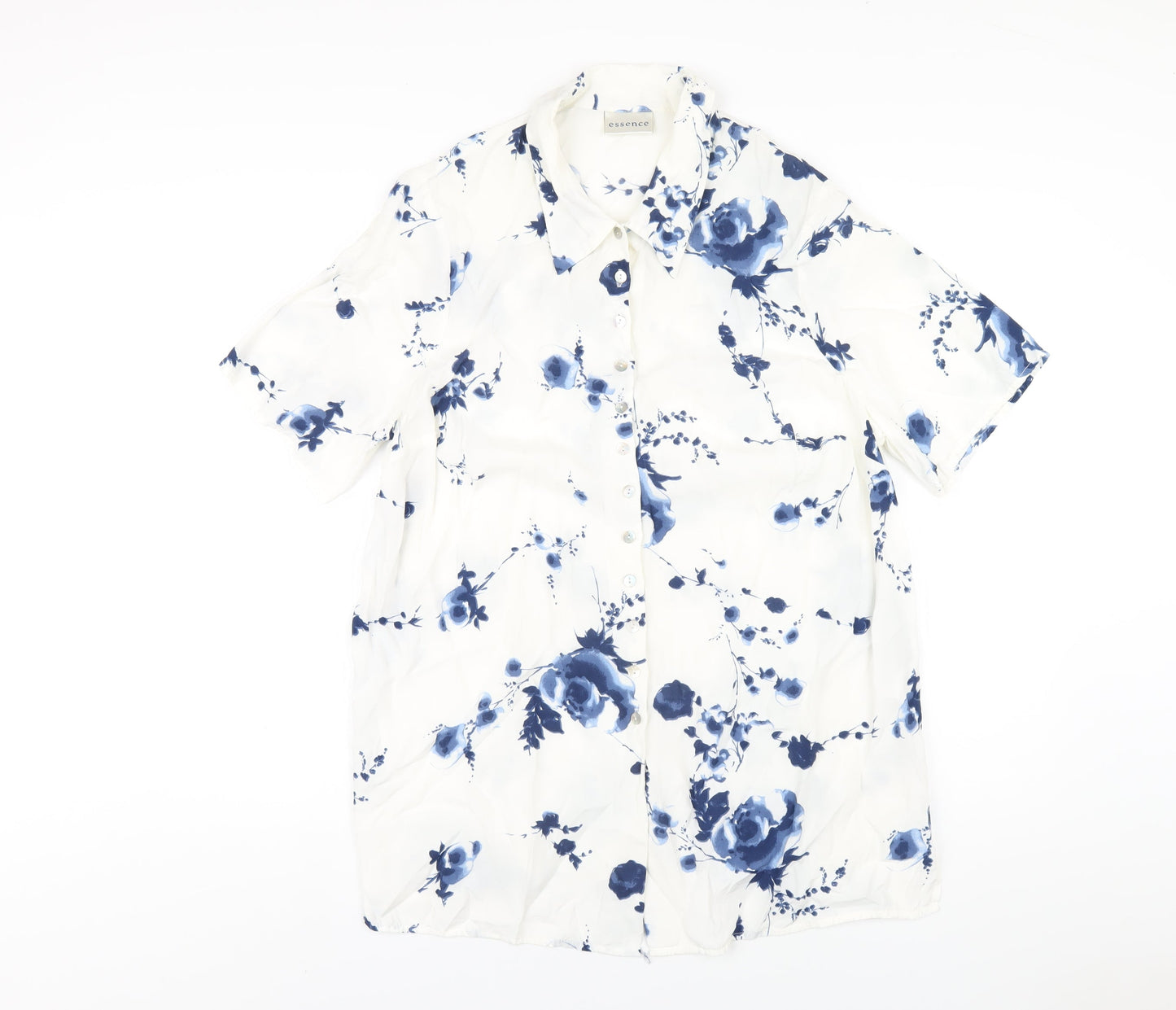 essence Womens White Floral Viscose Basic Button-Up Size 16 Collared