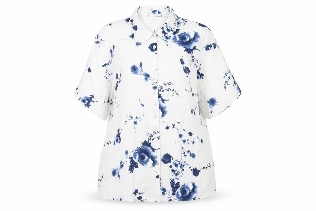 essence Womens White Floral Viscose Basic Button-Up Size 16 Collared