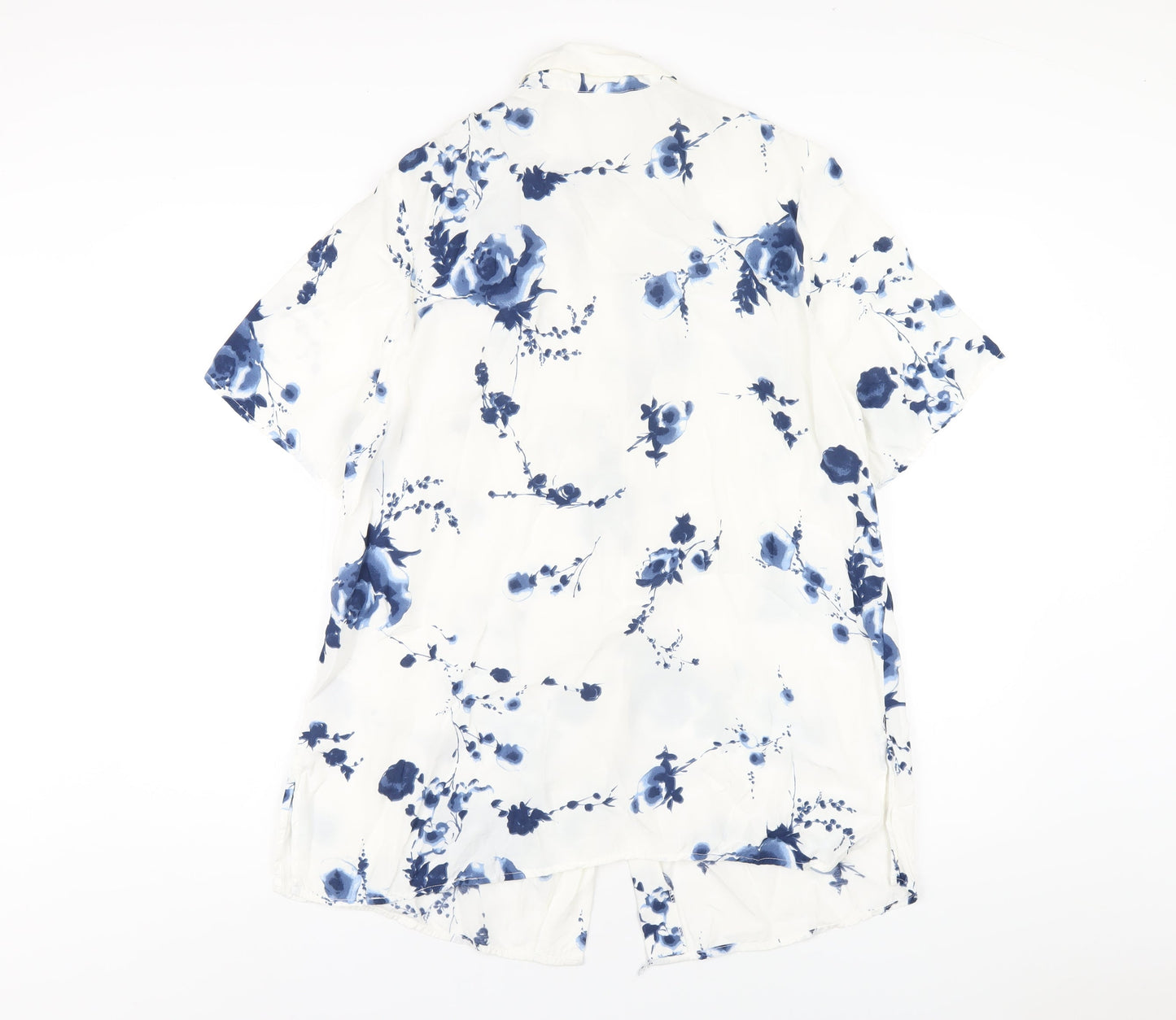 essence Womens White Floral Viscose Basic Button-Up Size 16 Collared