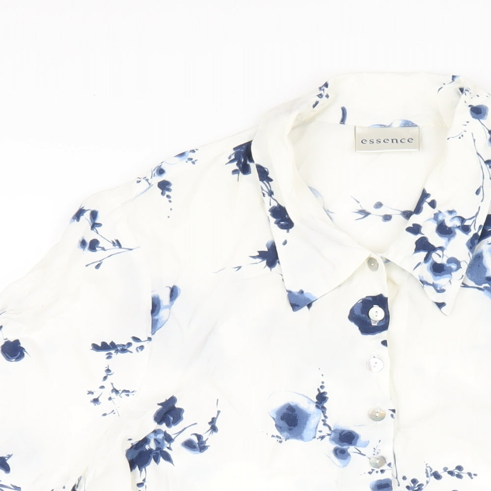 essence Womens White Floral Viscose Basic Button-Up Size 16 Collared